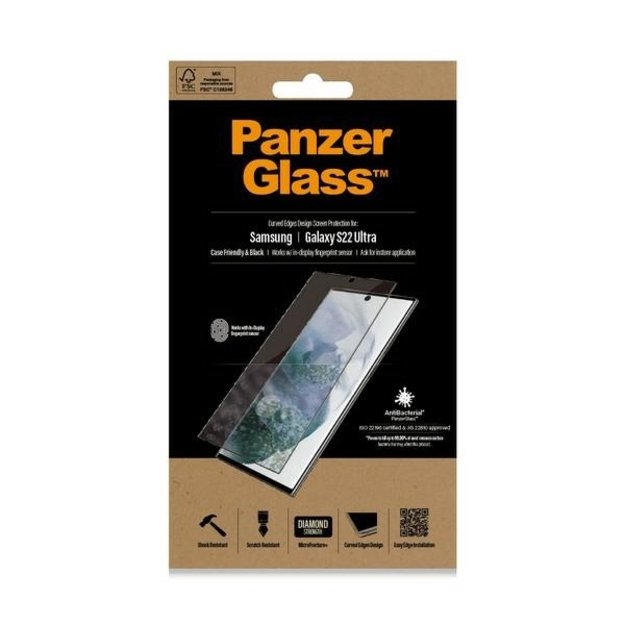 PanzerGlass E2E Microfracture antibacterial glass for Samsung Galaxy S22 Ultra - with black frame 5