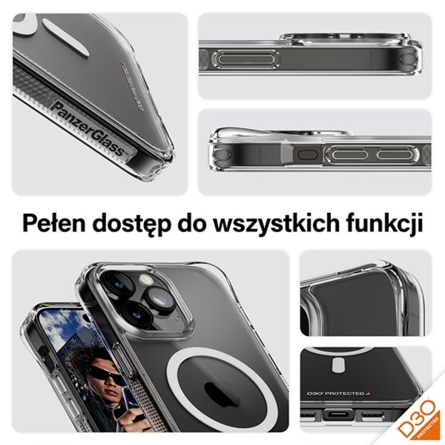 PanzerGlass HardCase with MagSafe with D3O and Military Grade Certified for iPhone 15 Pro Max - Transparent 2