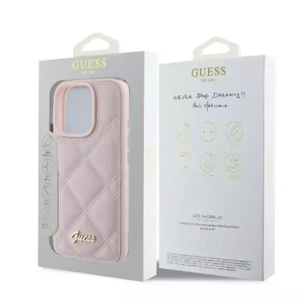 Guess Quilted Metal Logo iPhone 16 Pro Case - Pink 14