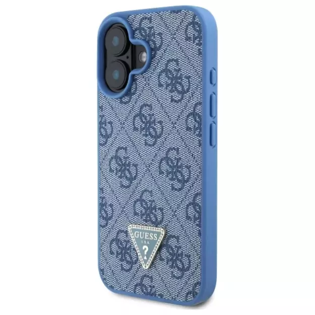 Guess Hardcase Leather 4G Triangle Strass MagSafe Case for iPhone 16 - Blue 8
