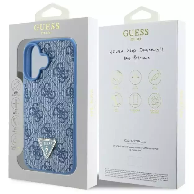 Guess Hardcase Leather 4G Triangle Strass MagSafe Case for iPhone 16 - Blue 13