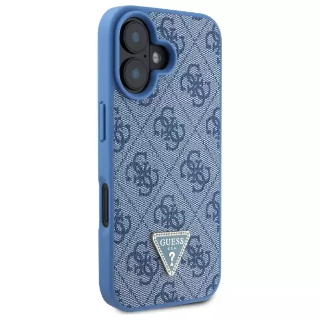 Guess Hardcase Leather 4G Triangle Strass MagSafe Case for iPhone 16 - Blue 10