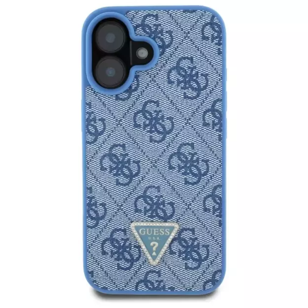 Guess Hardcase Leather 4G Triangle Strass MagSafe Case for iPhone 16 - Blue 9