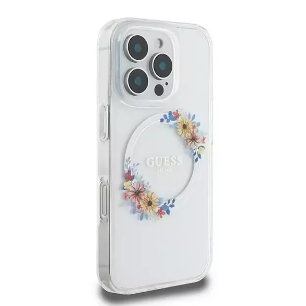 Guess IML Flowers Wreath MagSafe iPhone 16 Pro Case - Clear 10