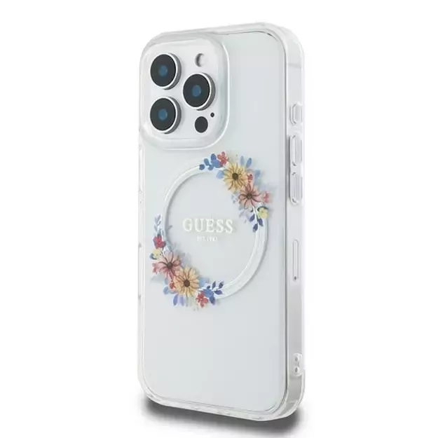 Guess IML Flowers Wreath MagSafe iPhone 16 Pro Case - Clear 8