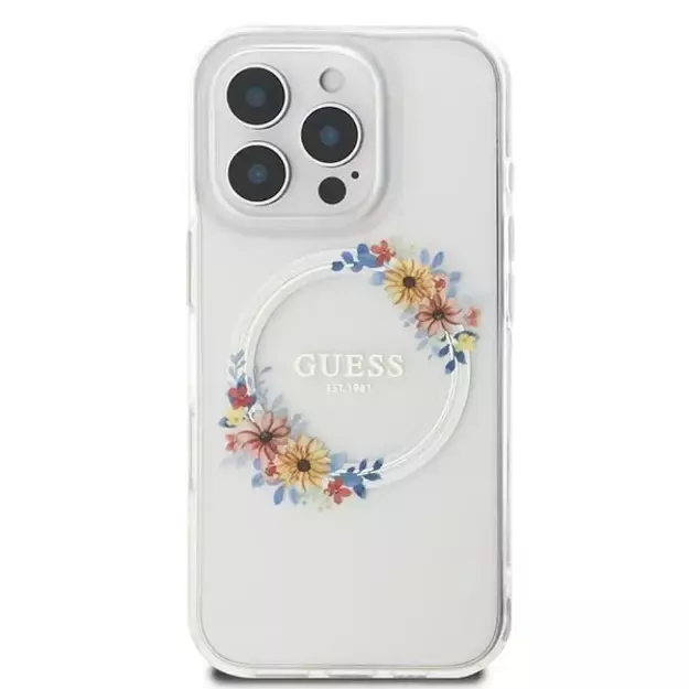 Guess IML Flowers Wreath MagSafe iPhone 16 Pro Case - Clear 9