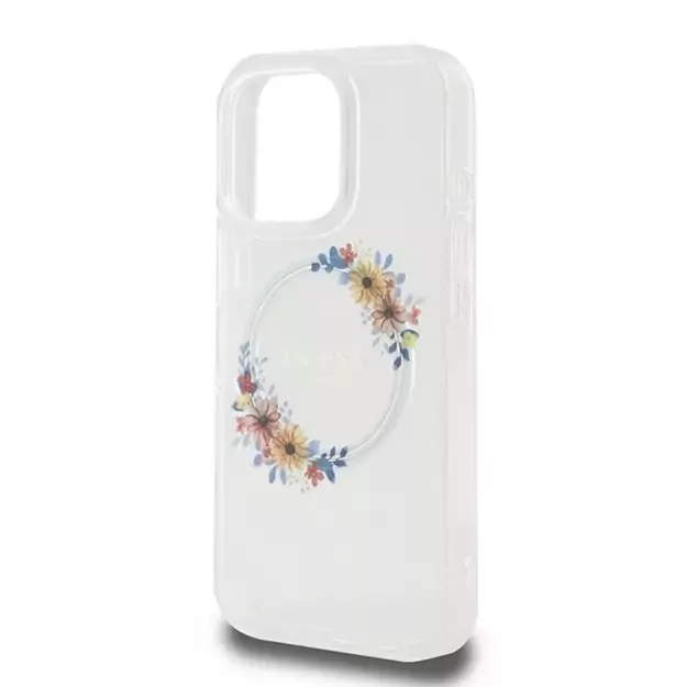Guess IML Flowers Wreath MagSafe iPhone 16 Pro Case - Clear 12