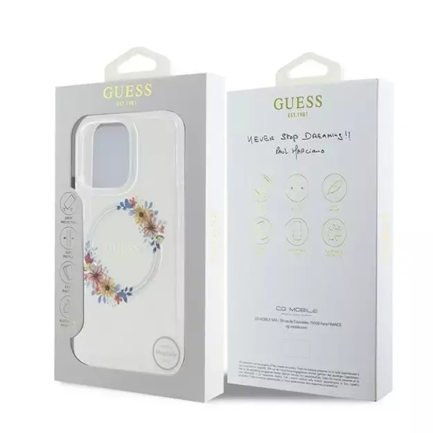 Guess IML Flowers Wreath MagSafe iPhone 16 Pro Case - Clear 14