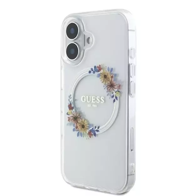 Guess IML Flowers Wreath MagSafe iPhone 16 Case - Clear 11