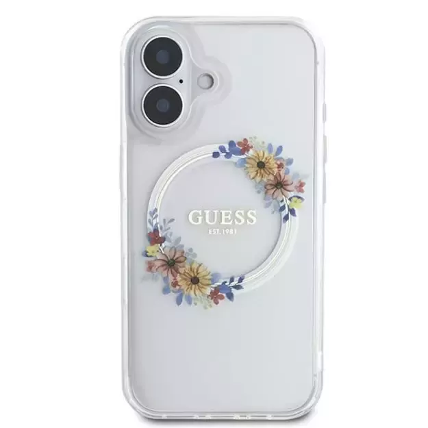 Guess IML Flowers Wreath MagSafe iPhone 16 Case - Clear 12