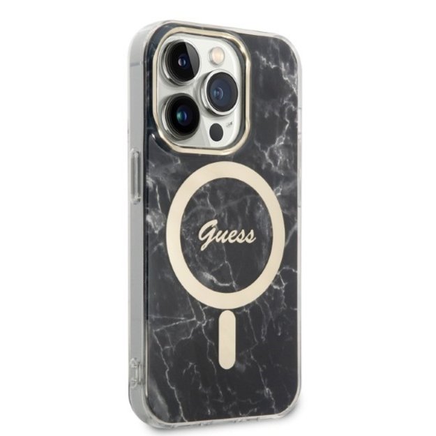 Set Guess GUBPP14XHMEACSK Case+ Charger iPhone 14 Pro Max 6.7  black/black hard case Marble MagSafe 3