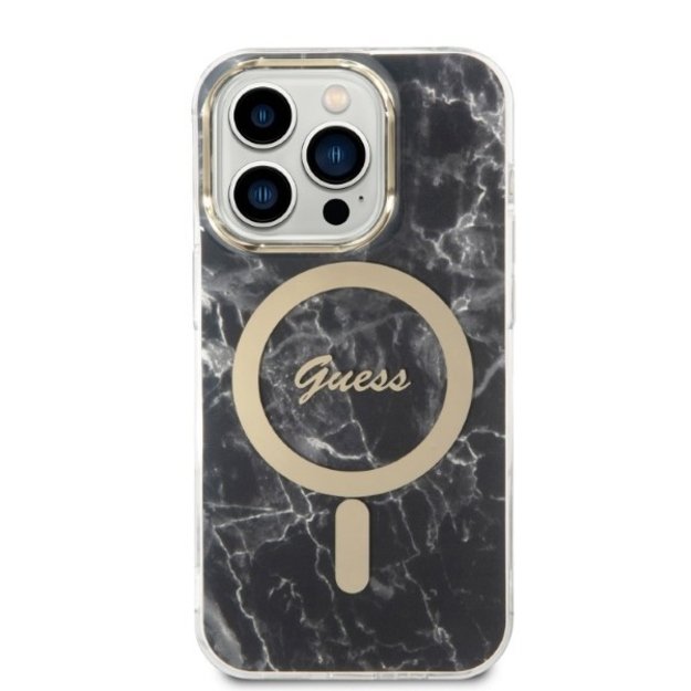 Set Guess GUBPP14XHMEACSK Case+ Charger iPhone 14 Pro Max 6.7  black/black hard case Marble MagSafe 2
