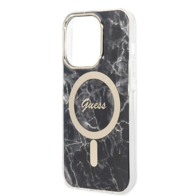 Set Guess GUBPP14XHMEACSK Case+ Charger iPhone 14 Pro Max 6.7  black/black hard case Marble MagSafe 5
