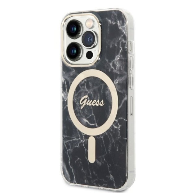 Set Guess GUBPP14XHMEACSK Case+ Charger iPhone 14 Pro Max 6.7  black/black hard case Marble MagSafe 1