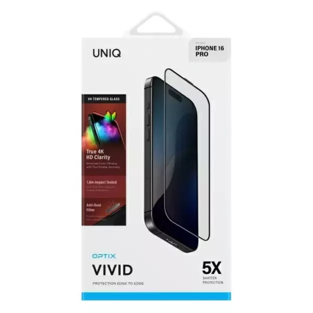 Uniq Optix Vivid tempered glass with applicator for iPhone 16 Pro 3