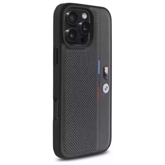 BMW M Perforated Tricolor Detail Line iPhone 16 Pro Case - Dark Gray 10
