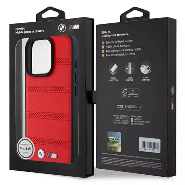 BMW M Perforated And Stitched Line MagSafe case for iPhone 16 Pro - red 7