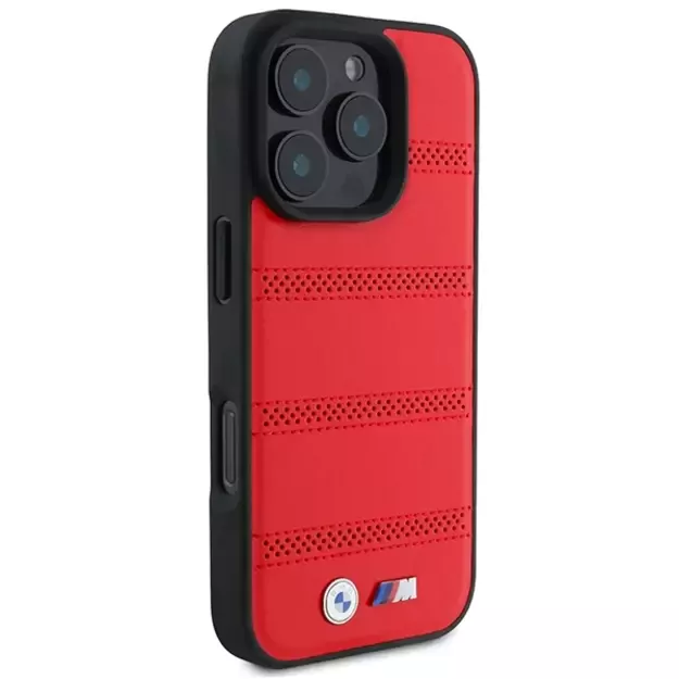 BMW M Perforated And Stitched Line MagSafe case for iPhone 16 Pro - red 3