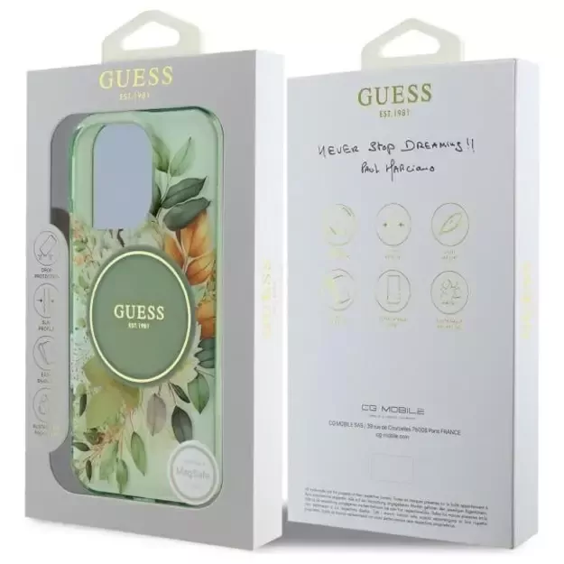 Guess IML Flower &amp  Tonal Circle MagSafe case for iPhone 16 Pro - green 12