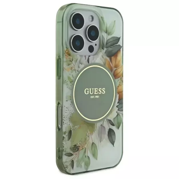 Guess IML Flower &amp  Tonal Circle MagSafe case for iPhone 16 Pro - green 8