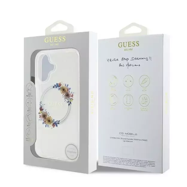 Guess IML Flowers Wreath MagSafe iPhone 16 Plus Case - Clear 6