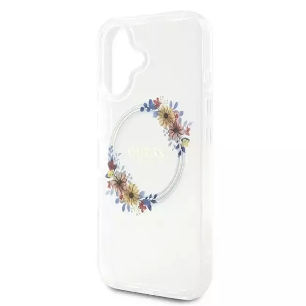Guess IML Flowers Wreath MagSafe iPhone 16 Plus Case - Clear 4
