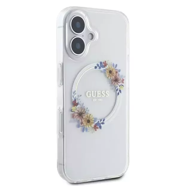 Guess IML Flowers Wreath MagSafe iPhone 16 Plus Case - Clear 8