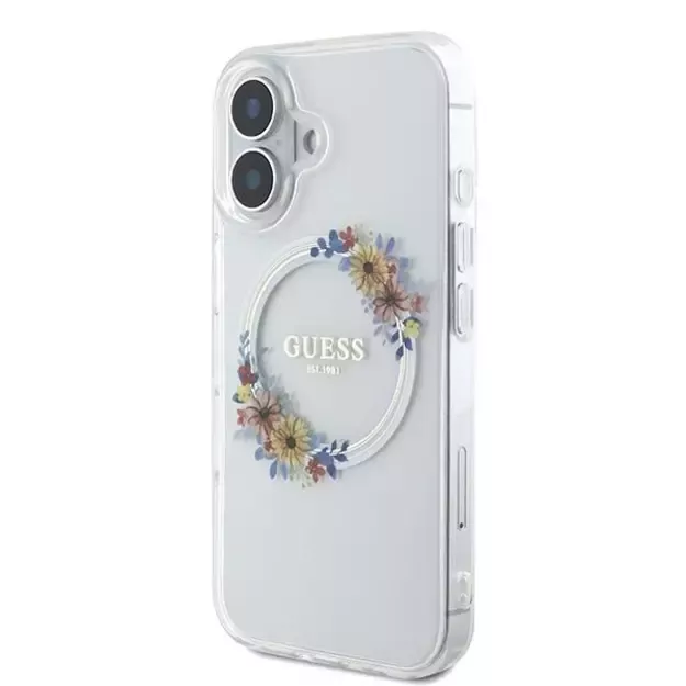 Guess IML Flowers Wreath MagSafe iPhone 16 Plus Case - Clear 1
