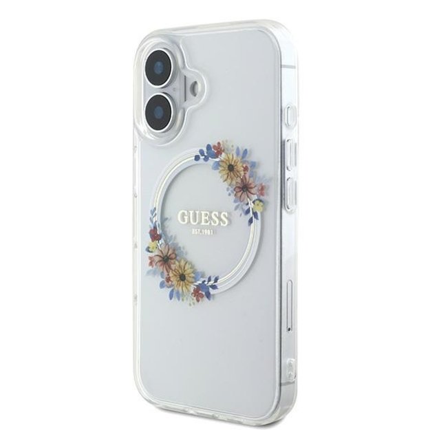 Guess IML Flowers Wreath MagSafe iPhone 16 Plus Case - Clear 7