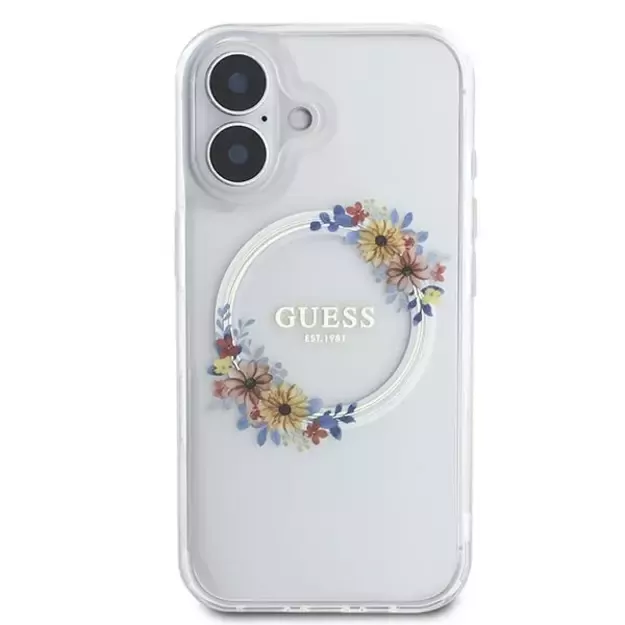 Guess IML Flowers Wreath MagSafe iPhone 16 Plus Case - Clear 2