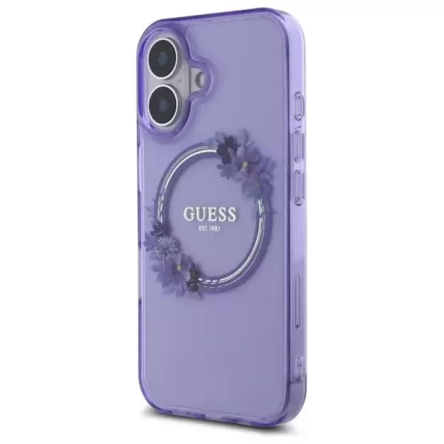 Guess IML Flowers Wreath MagSafe iPhone 16 Case - Purple 8