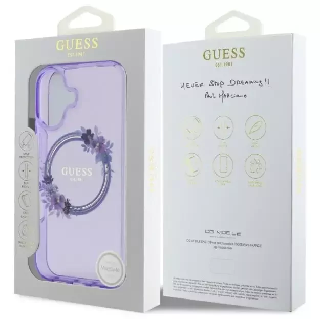 Guess IML Flowers Wreath MagSafe iPhone 16 Case - Purple 14