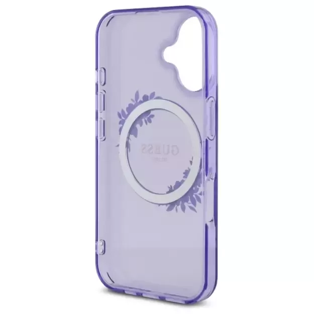 Guess IML Flowers Wreath MagSafe iPhone 16 Case - Purple 13