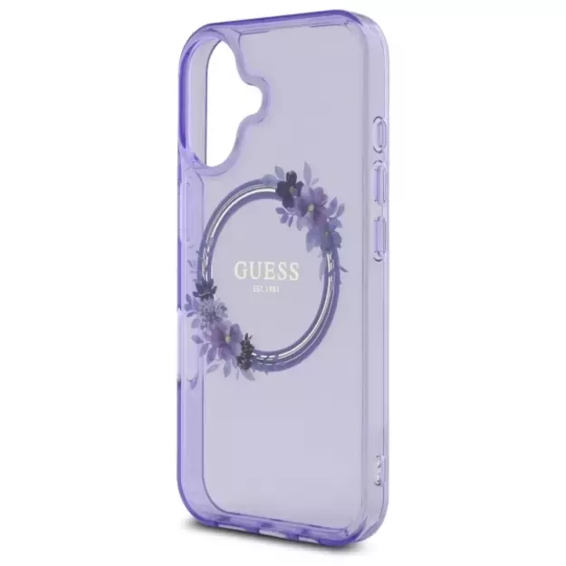 Guess IML Flowers Wreath MagSafe iPhone 16 Case - Purple 12