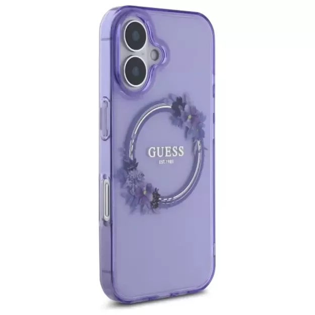 Guess IML Flowers Wreath MagSafe iPhone 16 Case - Purple 10