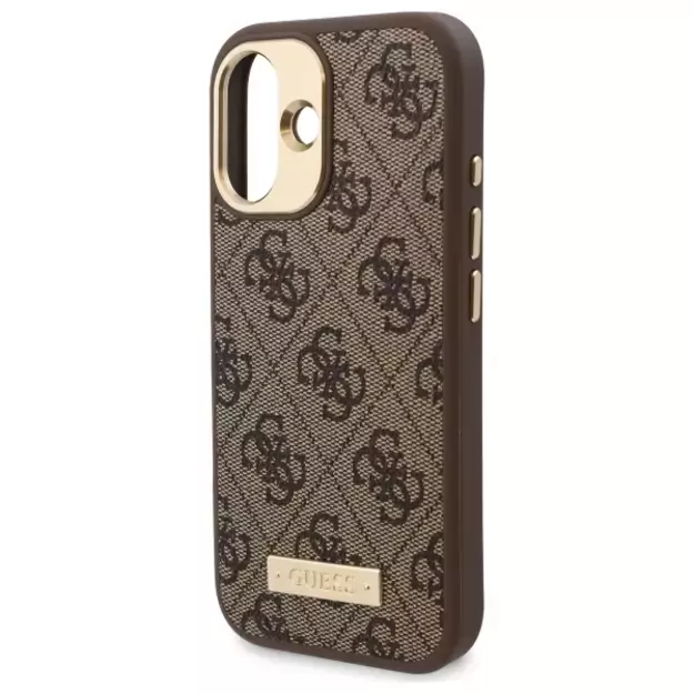 Guess 4G Logo Plate MagSafe iPhone 16 Case - Brown 12