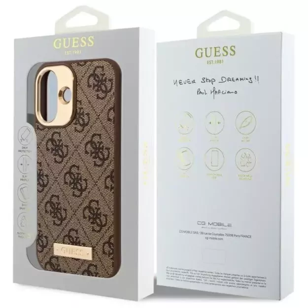 Guess 4G Logo Plate MagSafe iPhone 16 Case - Brown 14
