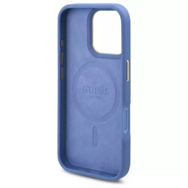 Guess 4G Logo Plate MagSafe Case for iPhone 16 Pro Max - Blue 6
