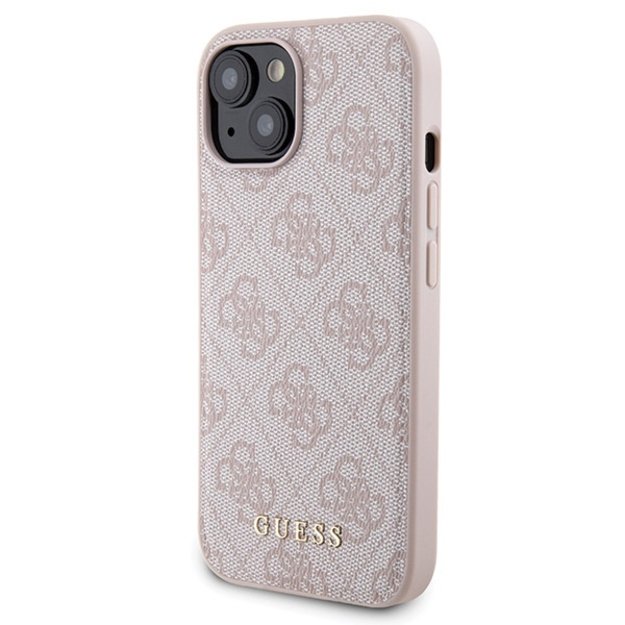 Guess 4G Metal Logo case set for iPhone 15 + 5000mAh MagSafe power bank - pink 1