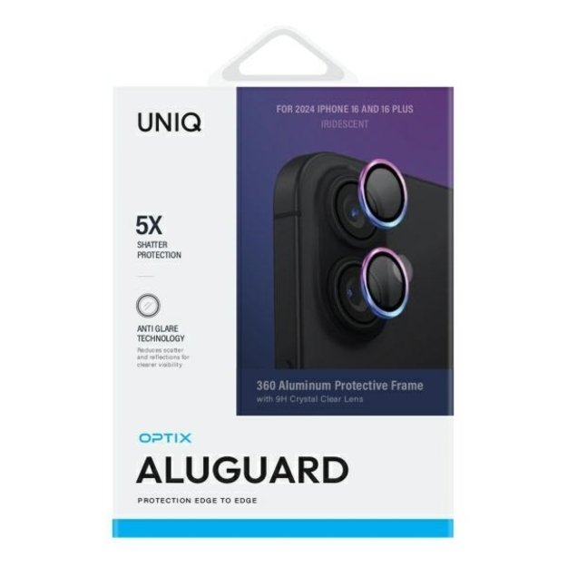 Uniq Optix Aluminum Camera Lens Protector with Applicator for iPhone 16 / iPhone 16 Plus - Iridescent 1