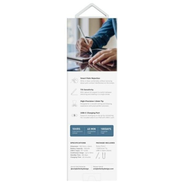 Uniq Pixo Lite 2.0 Magnetic Stylus for iPad - White 3