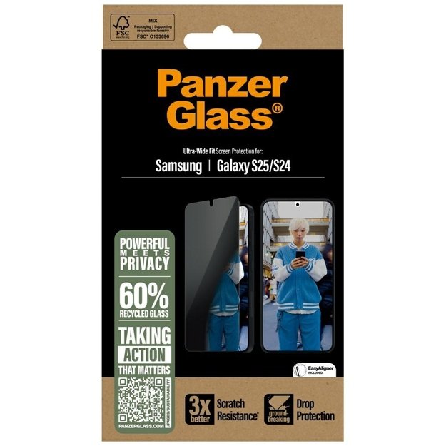 PanzerGlass Ultra-Wide Fit Privacy Glass for Samsung Galaxy S25 3