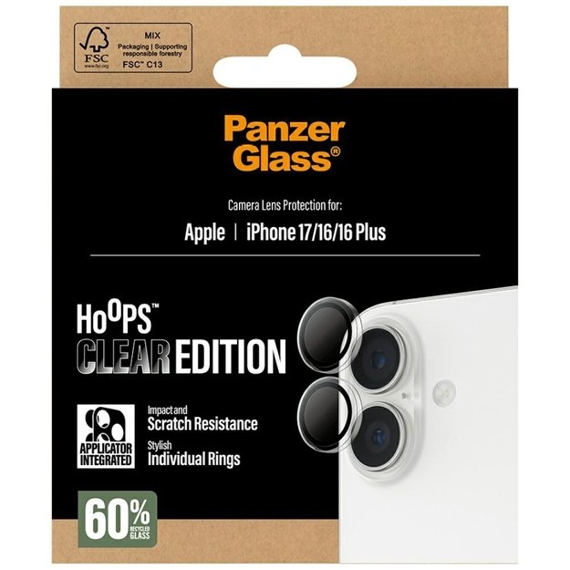 PanzerGlass Hoops Tempered Glass Lens Screen Protector for iPhone 16 / 16 Plus / 17 4