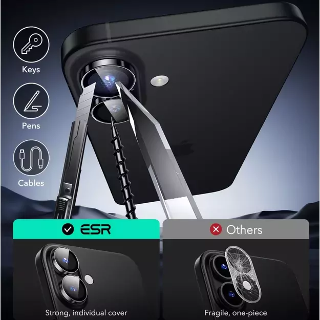 ESR Armorite Tempered Glass for iPhone 16 / 16 Plus Camera - Black 6