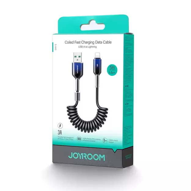 Joyroom S-A43 Crystal-Clear Series 3A USB-A - Lightning spiral cable 1.5m - black 1