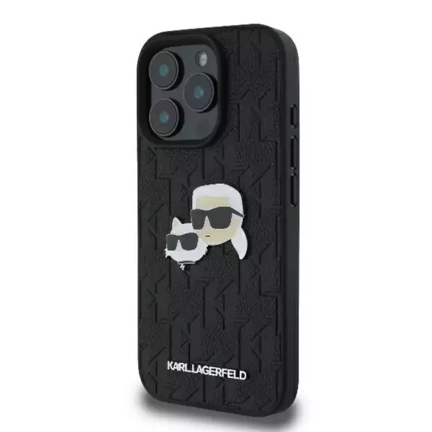 Karl Lagerfeld Monogram Karl &amp  Choupette Head Pin iPhone 16 Pro Case - Black 1
