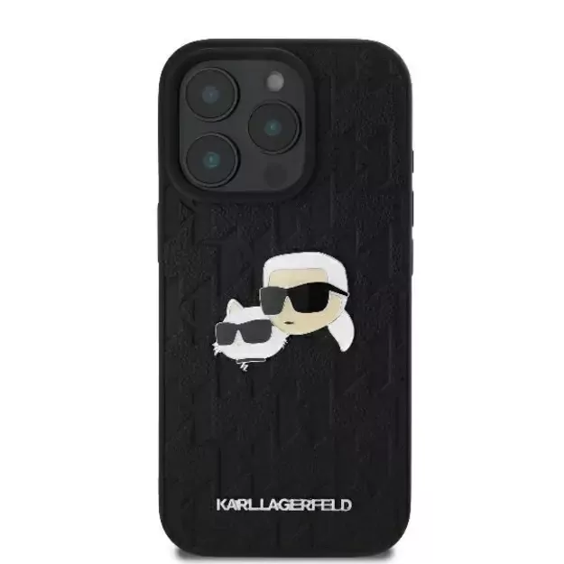 Karl Lagerfeld Monogram Karl &amp  Choupette Head Pin iPhone 16 Pro Case - Black 2