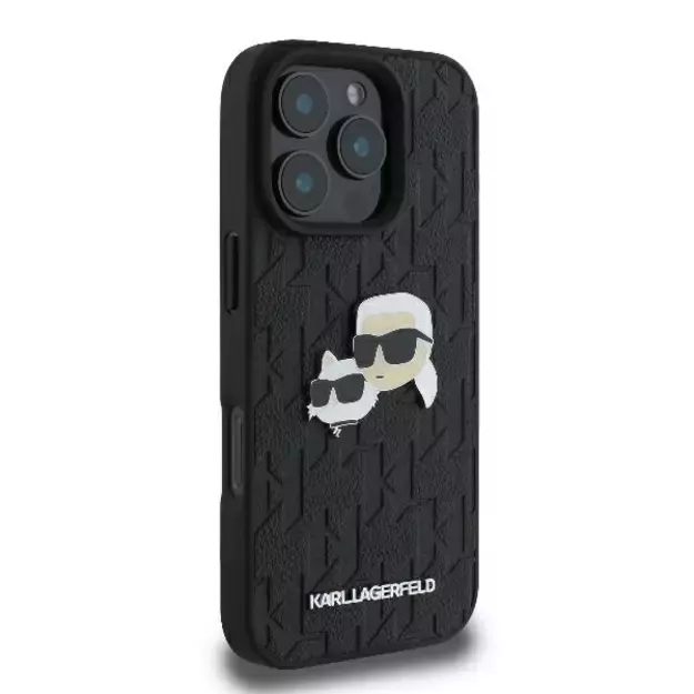 Karl Lagerfeld Monogram Karl &amp  Choupette Head Pin iPhone 16 Pro Case - Black 3