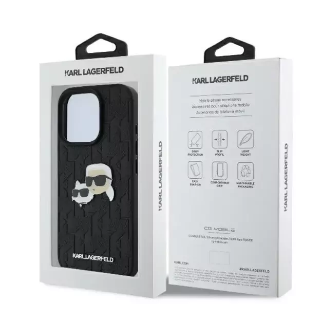Karl Lagerfeld Monogram Karl &amp  Choupette Head Pin iPhone 16 Pro Case - Black 7