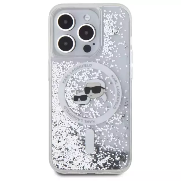 Karl Lagerfeld Liquid Glitter Karl &amp  Choupette Head Magsafe iPhone 15 Pro Case - Clear 2